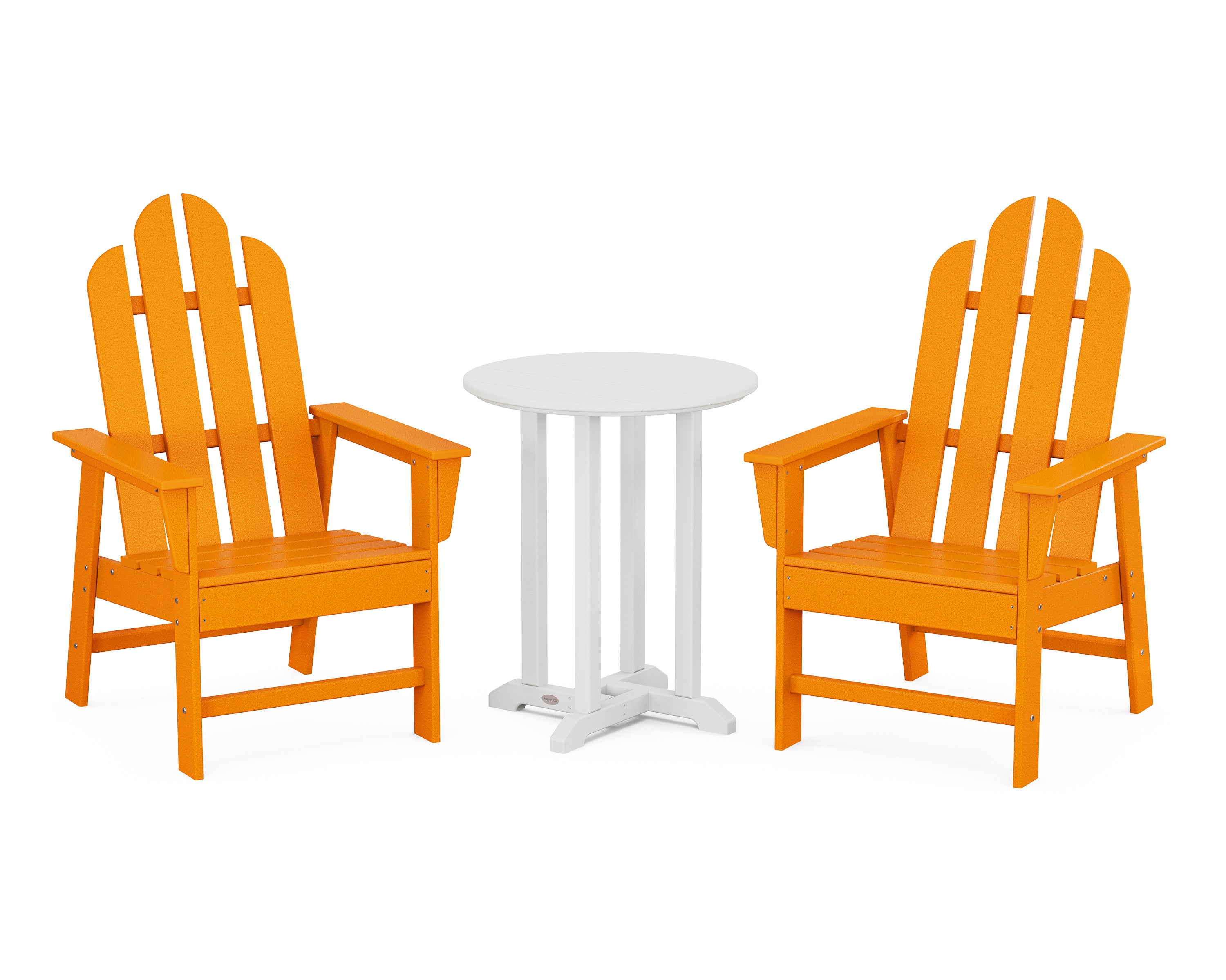 POLYWOOD® Long Island 3-Piece Round Bistro Dining Set in Tangerine / White