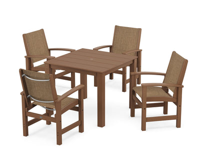 POLYWOOD® Coastal 5-Piece Parsons Dining Set in Teak / Burlap Sling