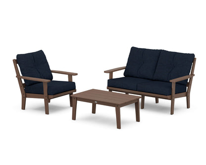 POLYWOOD® Oxford 3-Piece Deep Seating Set with Loveseat in Mahogany / Marine Indigo