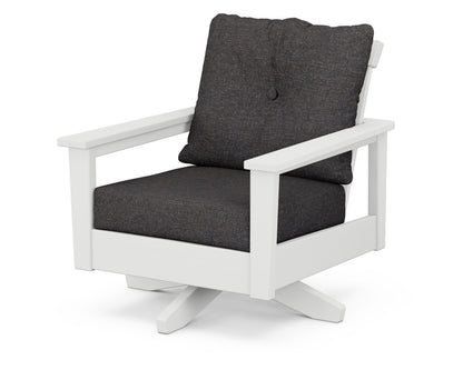 POLYWOOD® Prescott Deep Seating Swivel Chair in White / Ash Charcoal
