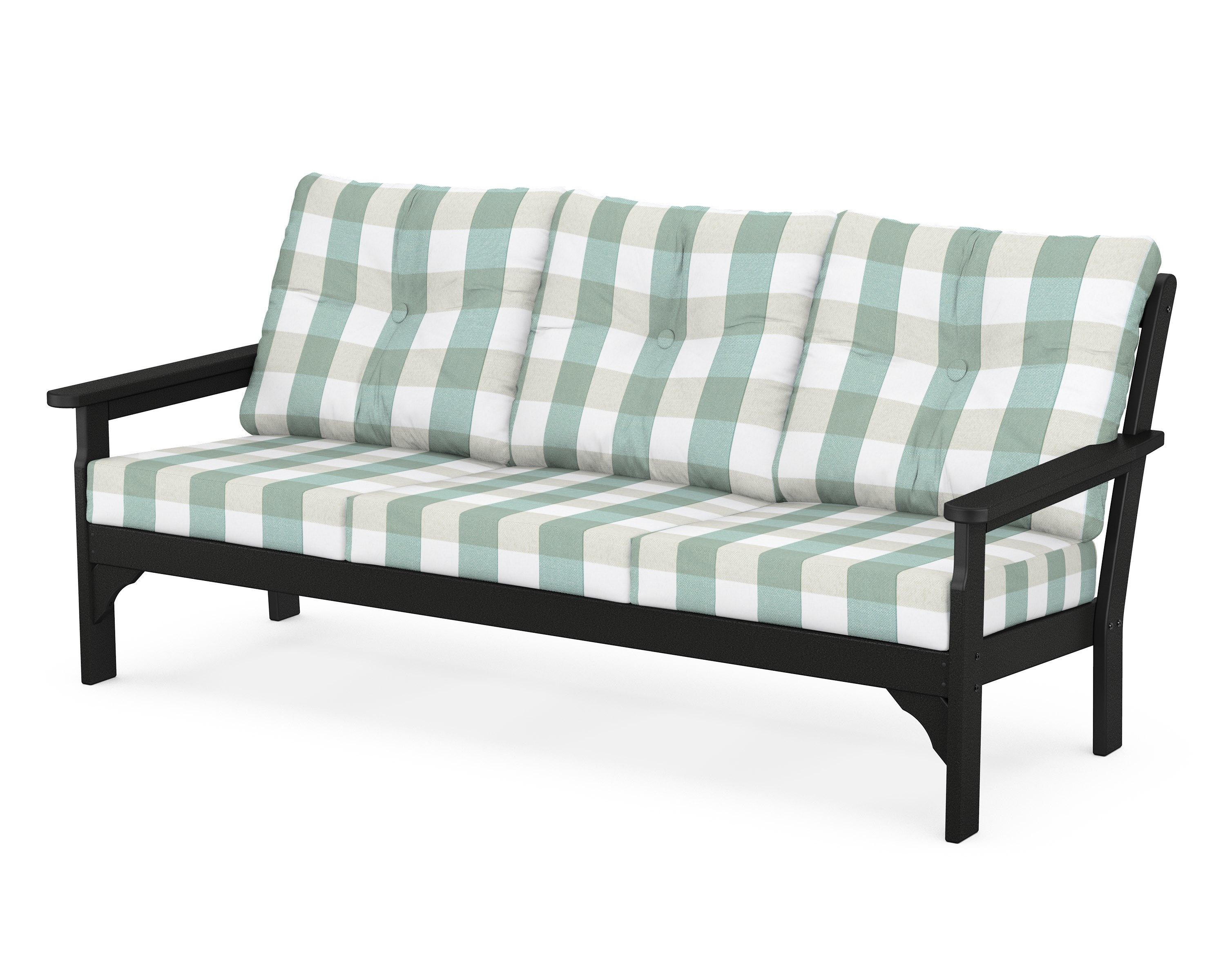 POLYWOOD® Vineyard Deep Seating Sofa in Black / Buffalo Plaid Glacier Spa