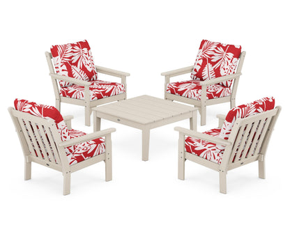 POLYWOOD® Vineyard 5-Piece Deep Seating Conversation Set in Sand / Leaf Crimson