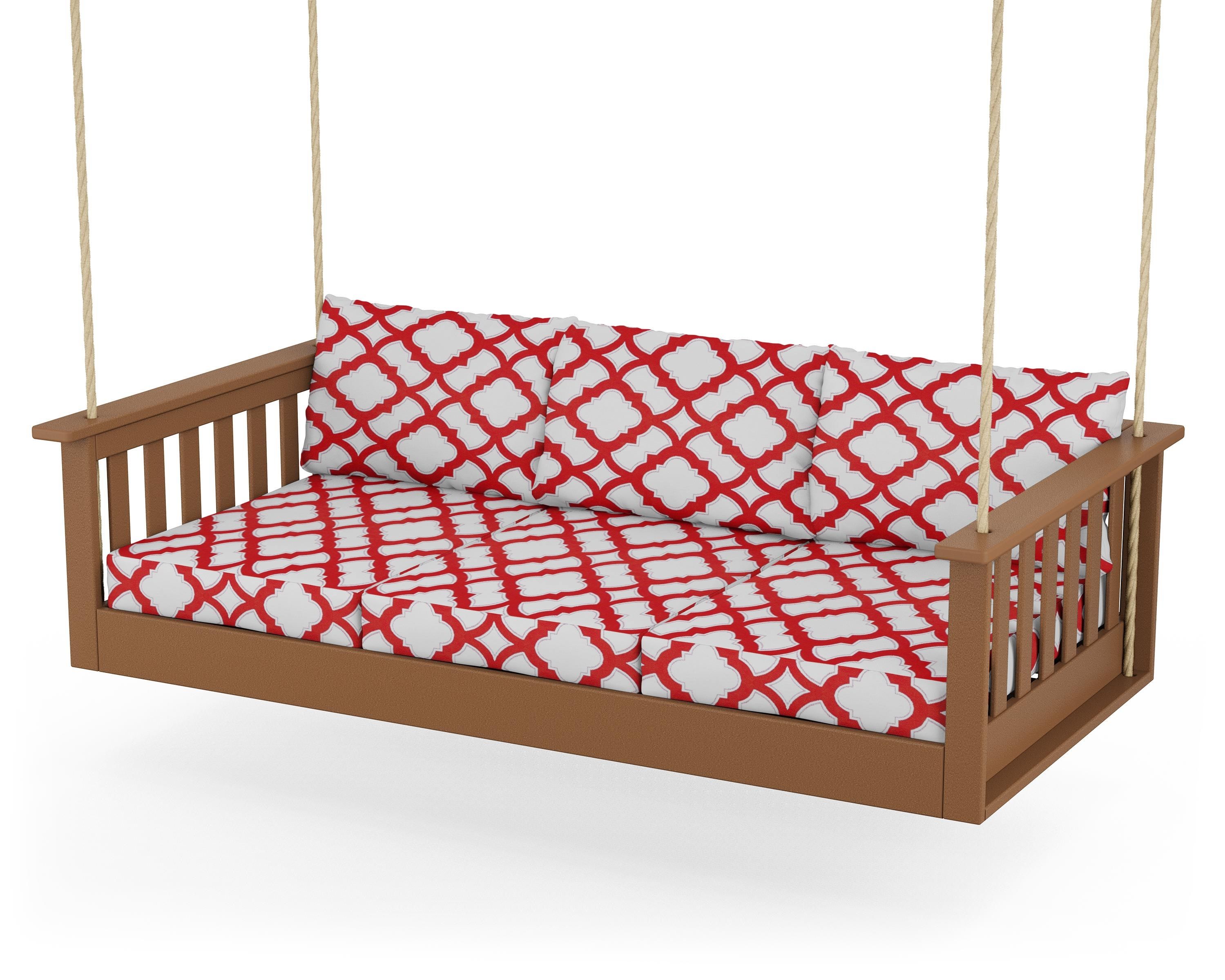 POLYWOOD® Vineyard Daybed Swing in Teak / Trellis Crimson