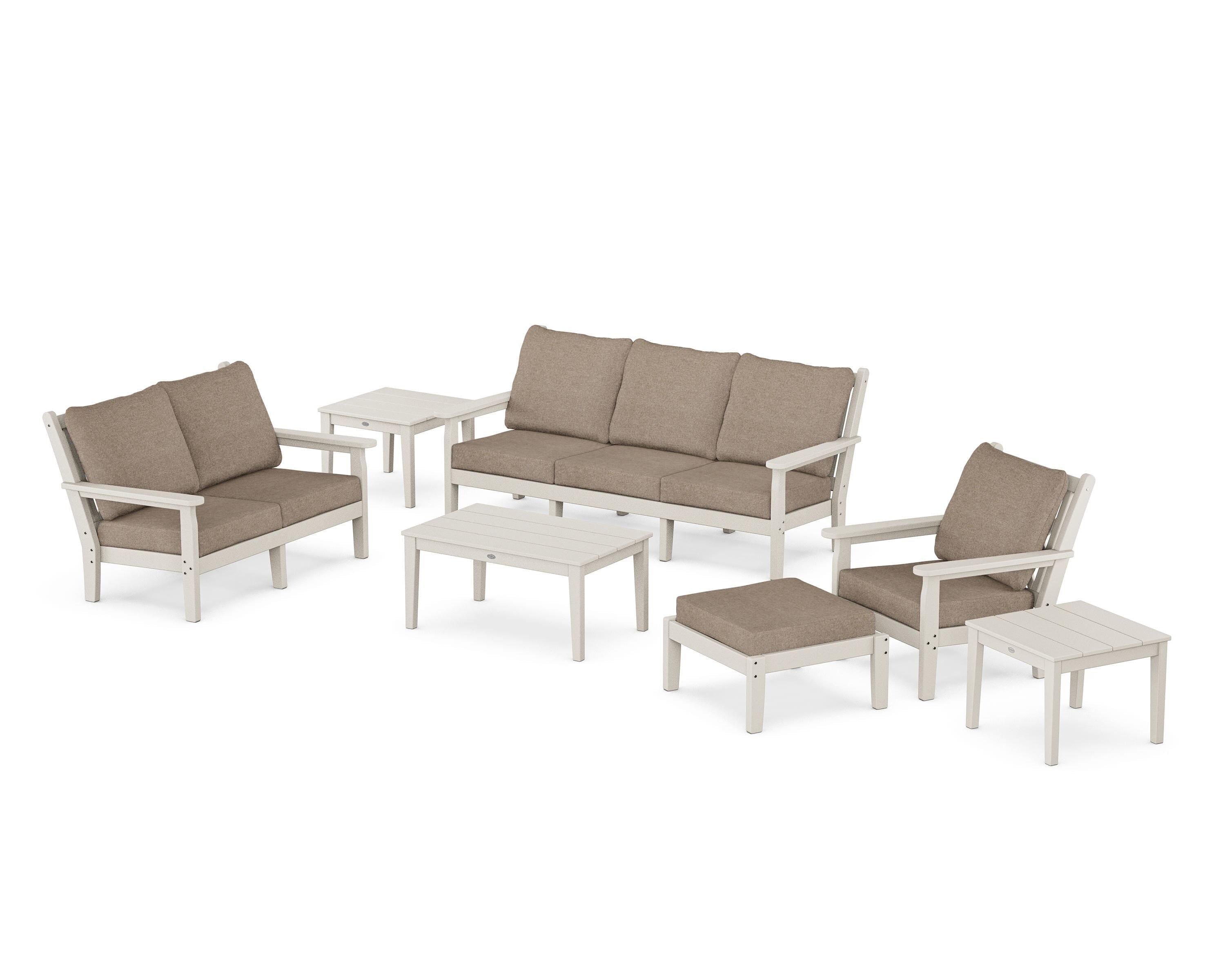POLYWOOD® Chippendale 7-Piece Deep Seating Set in Sand / Spiced Burlap
