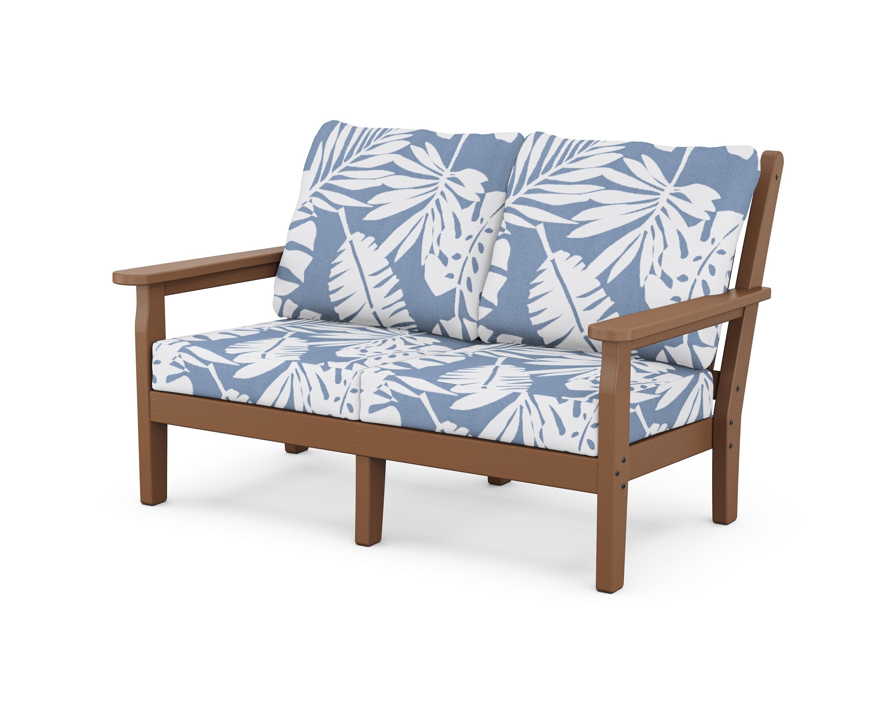 POLYWOOD® Chippendale Deep Seating Loveseat in Teak / Leaf Sky Blue