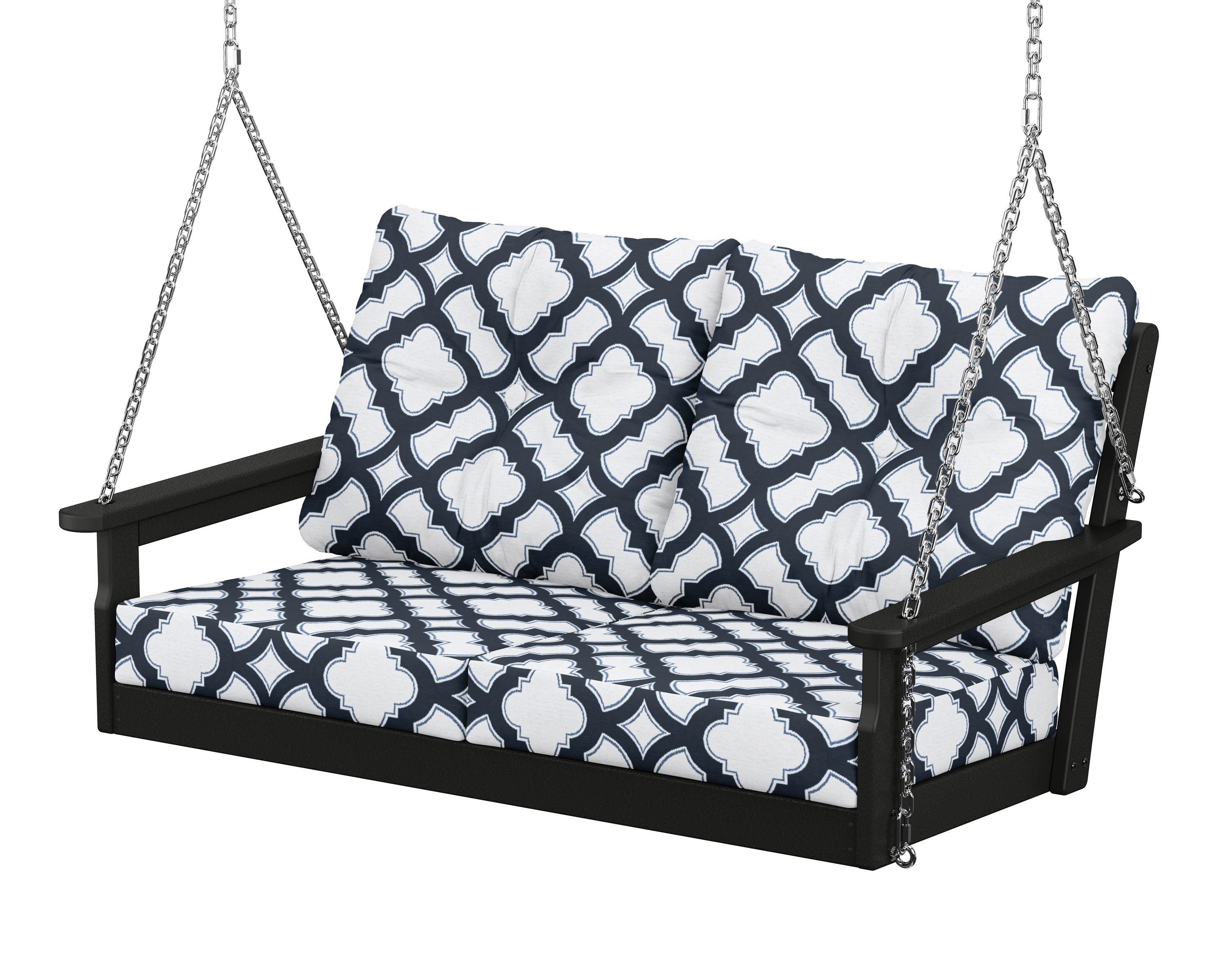 POLYWOOD® Vineyard Deep Seating Swing in Black / Trellis Marine Indigo