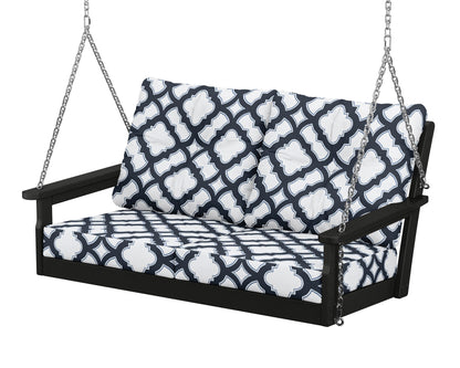 POLYWOOD® Vineyard Deep Seating Swing in Black / Trellis Marine Indigo