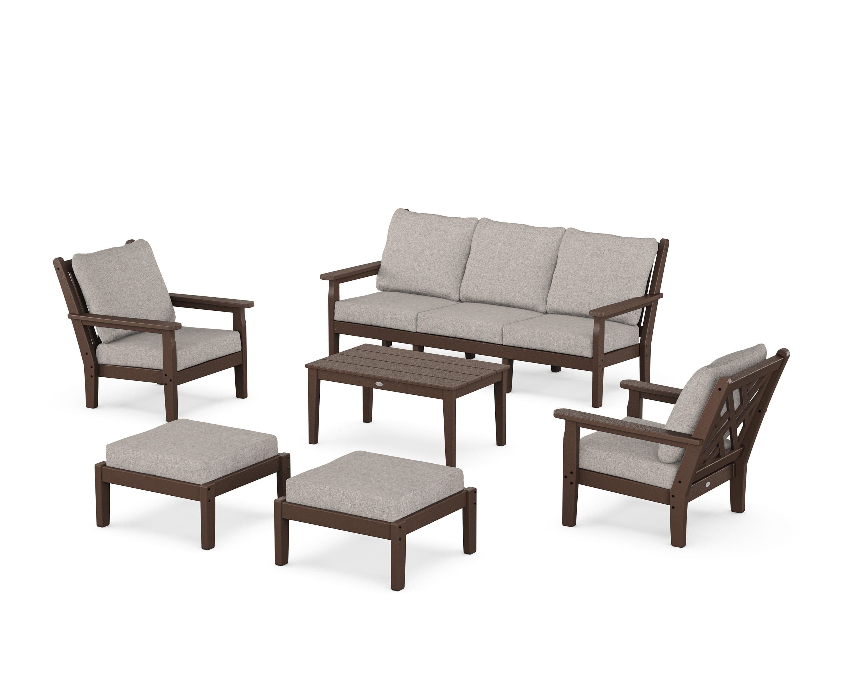 POLYWOOD® Chippendale 6-Piece Lounge Sofa Set in Mahogany / Weathered Tweed