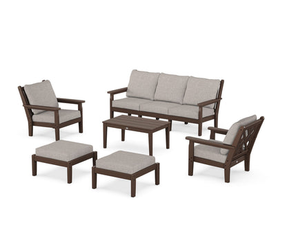POLYWOOD® Chippendale 6-Piece Lounge Sofa Set in Mahogany / Weathered Tweed