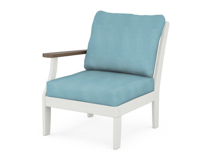 POLYWOOD® Braxton Modular Left Arm Chair in White / Kona / Lattice Sky Blue