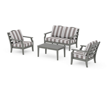 Draper James™ by  POLYWOOD® Savannah 4-Piece Deep Seating Set with Loveseat in Slate Grey / Cabana Stripe Grey Mist
