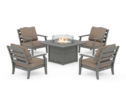 Draper James™ by  POLYWOOD® Savannah 5-Piece Deep Seating Set with Fire Pit Table in Slate Grey / Spiced Burlap