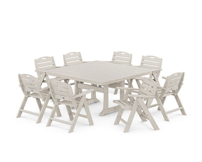 POLYWOOD® Nautical Lowback 9-Piece Square Farmhouse Dining Set with Trestle Legs in Sand