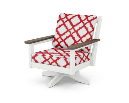 POLYWOOD® Chippendale Deep Seating Swivel Chair in White / Kona / Trellis Crimson