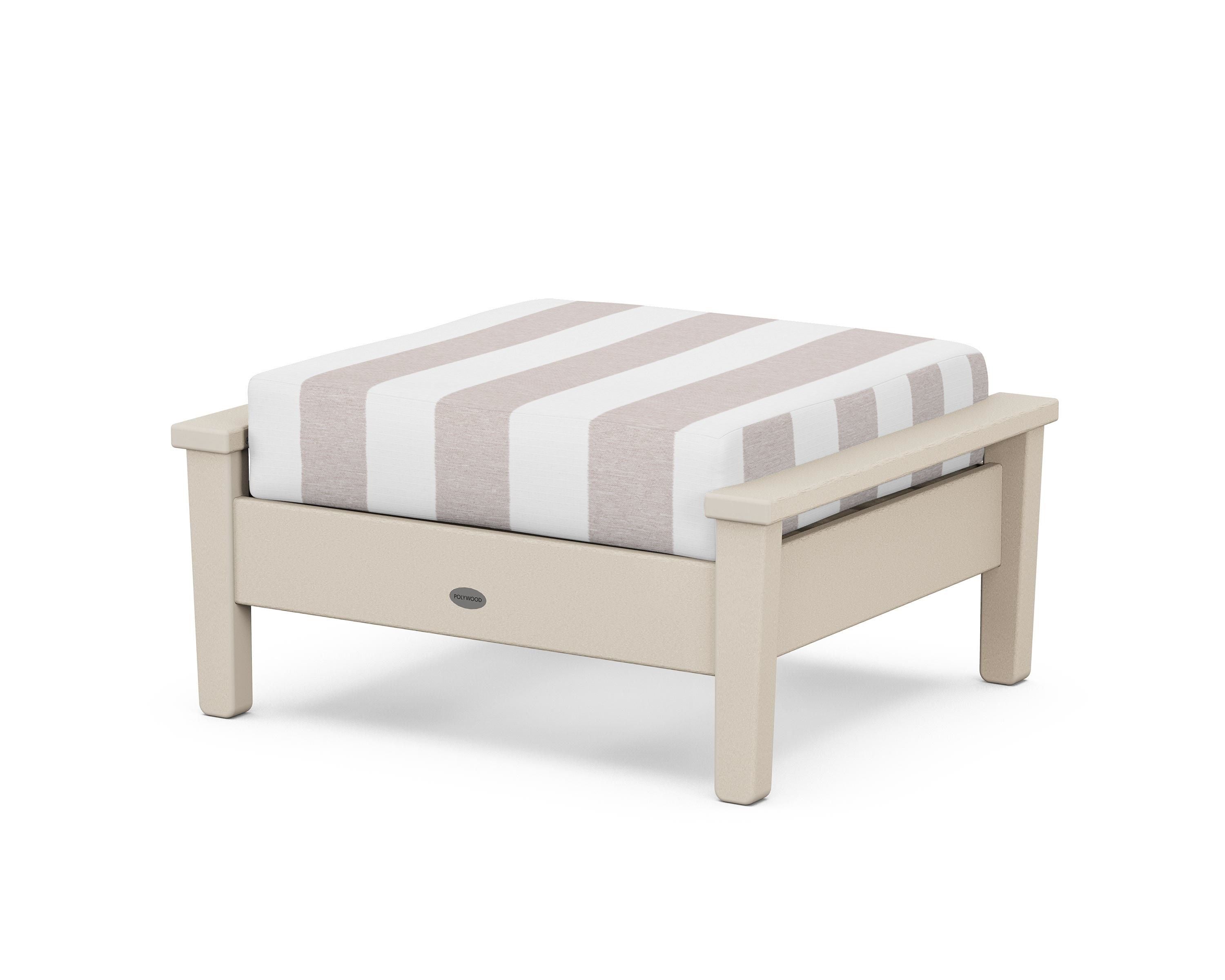POLYWOOD® Prescott Deep Seating Ottoman in Sand / Cabana Stripe Dune Burlap
