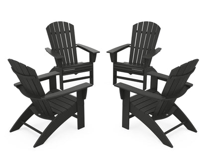 POLYWOOD® 4-Piece Nautical Curveback Adirondack Chair Conversation Set in Black