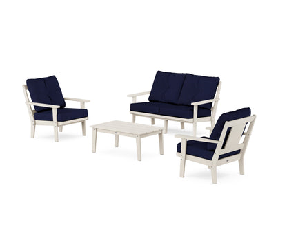 POLYWOOD® Prairie 4-Piece Deep Seating Set with Loveseat in Sand / Navy