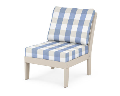 POLYWOOD® Braxton Modular Armless Chair in Sand / Buffalo Plaid Sky Blue