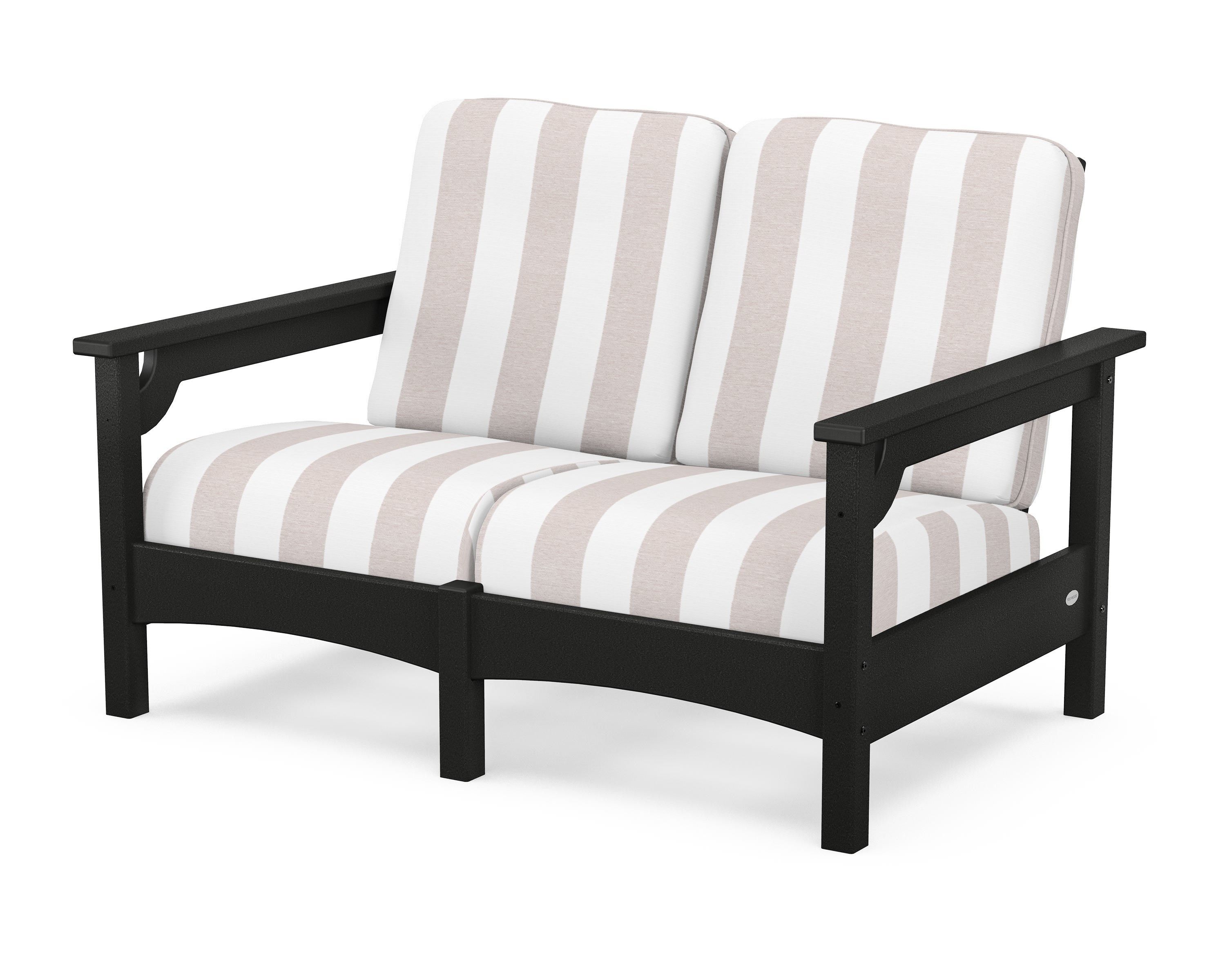 POLYWOOD® Club Loveseat in Black / Cabana Stripe Dune Burlap
