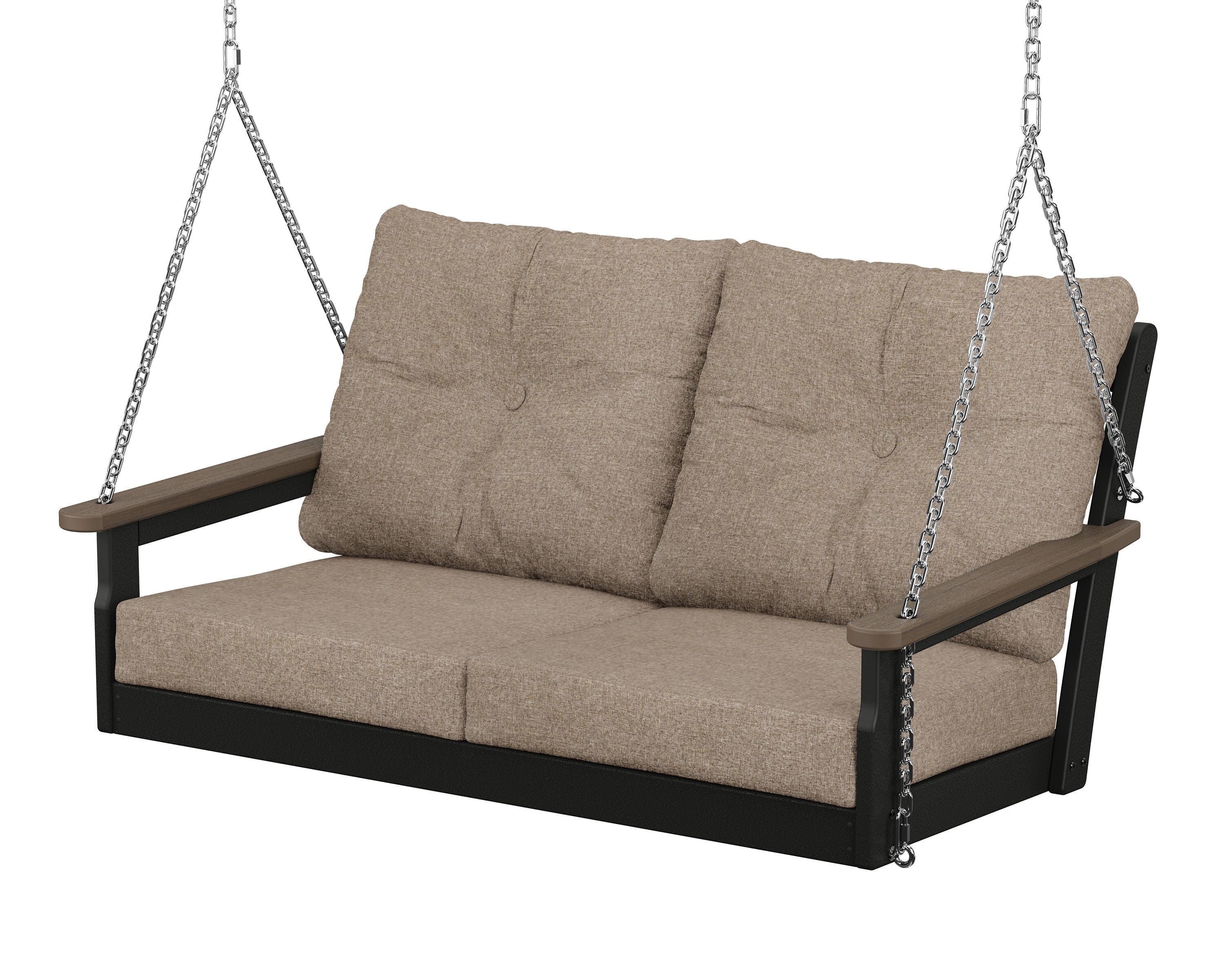 POLYWOOD® Vineyard Deep Seating Swing in Black / Kona / Spiced Burlap