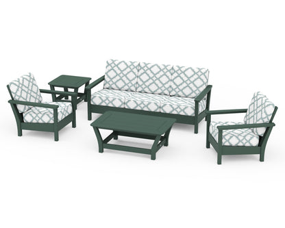 POLYWOOD® Harbour 5-Piece Deep Seating Set in Green / Trellis Glacier Spa