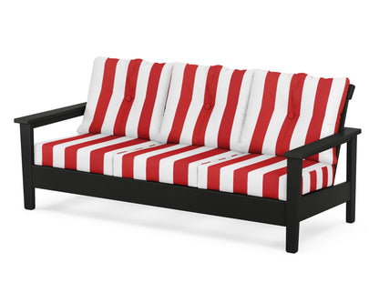 POLYWOOD® Prescott Deep Seating Sofa in Black / Cabana Stripe Crimson