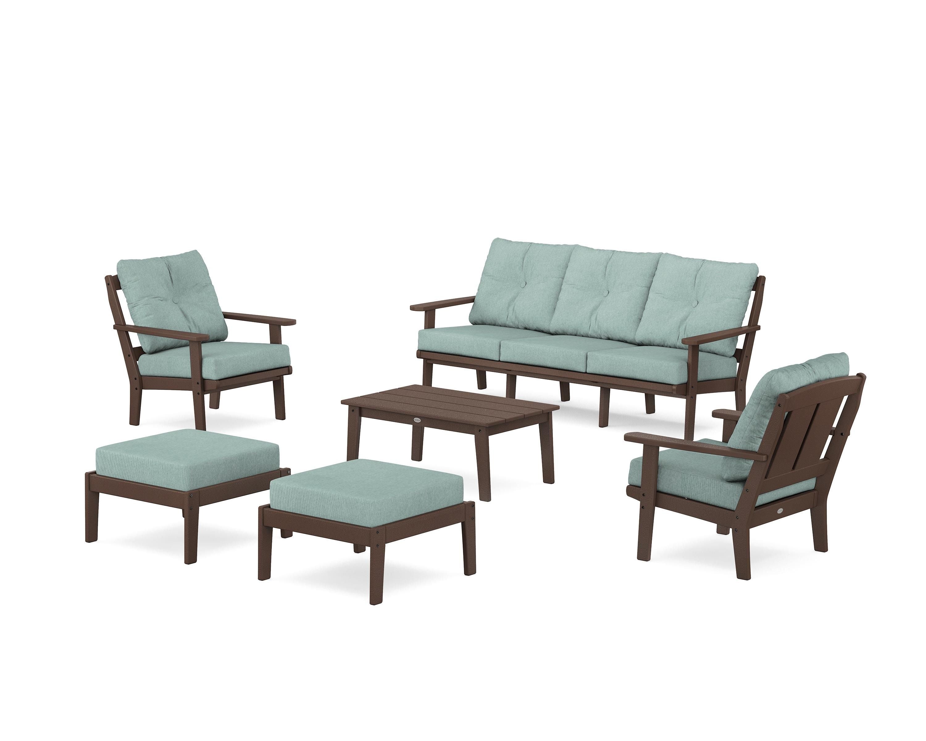 POLYWOOD® Mission 6-Piece Lounge Sofa Set in Mahogany / Glacier Spa