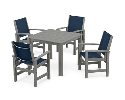 POLYWOOD® Coastal 5-Piece Parsons Dining Set in Slate Grey / Navy Blue Sling