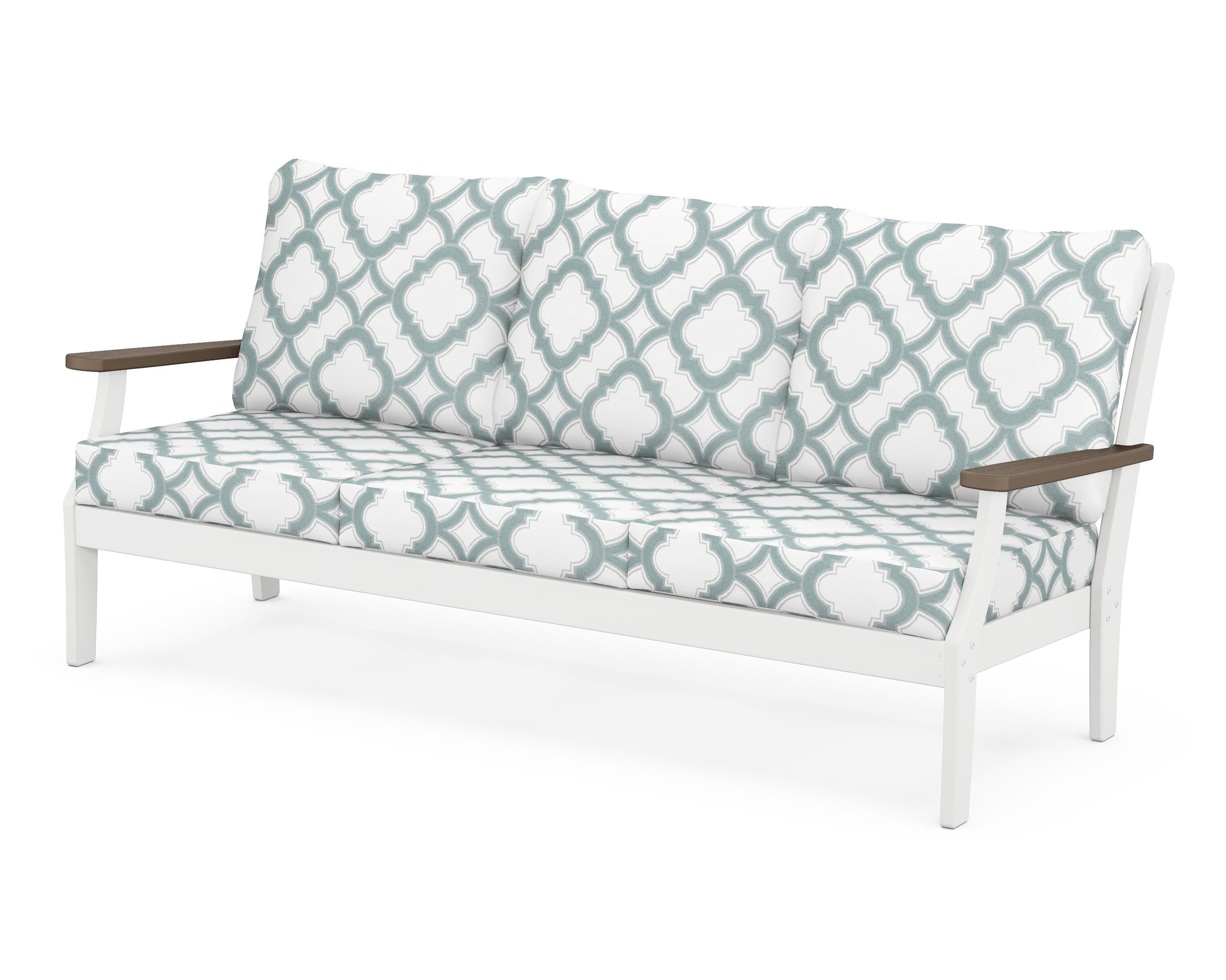 POLYWOOD® Braxton Deep Seating Sofa in White / Kona / Trellis Glacier Spa