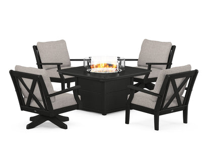 POLYWOOD® Braxton 5-Piece Deep Seating Set with Fire Table in Black / Weathered Tweed