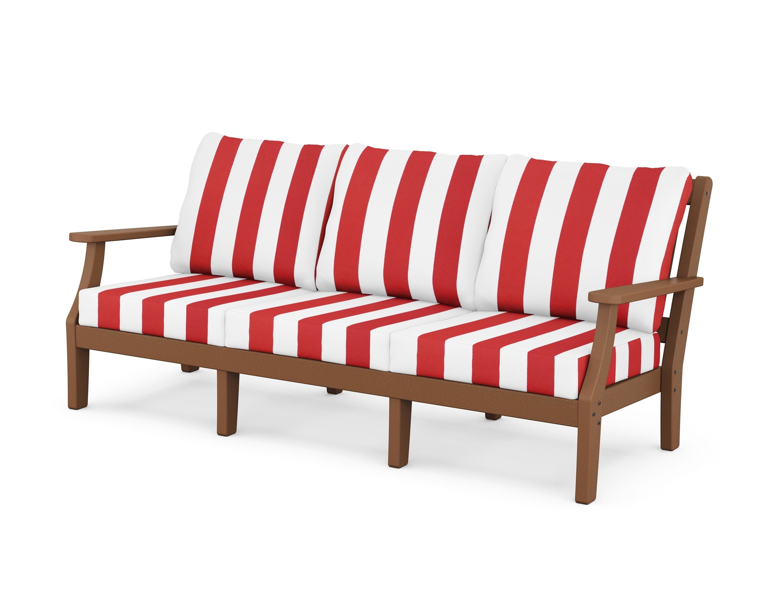 Martha Stewart by POLYWOOD® Chinoiserie Deep Seating Sofa in Teak / Cabana Stripe Crimson