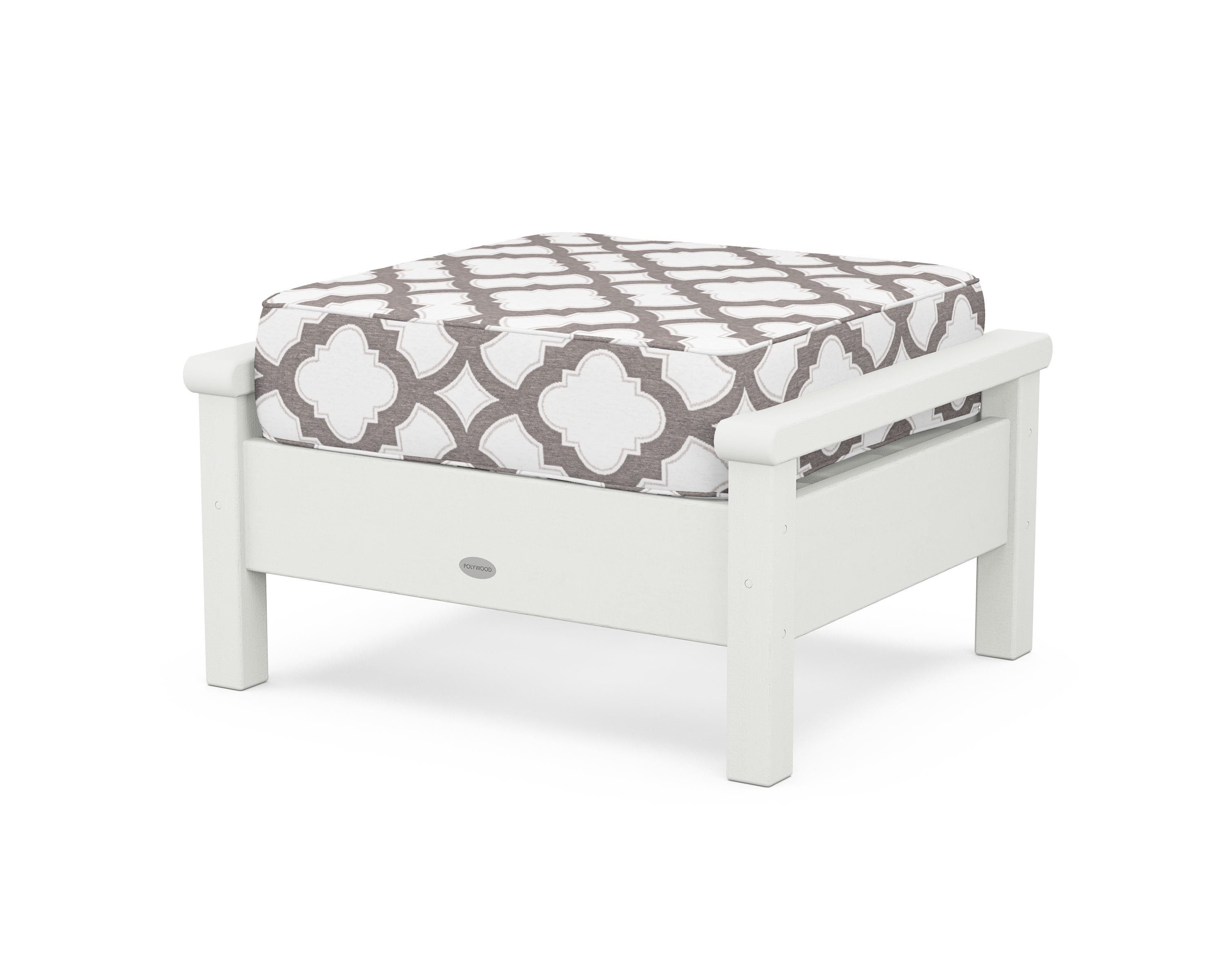 POLYWOOD® Harbour Deep Seating Ottoman in Vintage White / Trellis Grey Mist