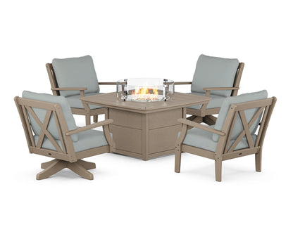 POLYWOOD® Braxton 5-Piece Deep Seating Set with Fire Table in Vintage Sahara / Spa