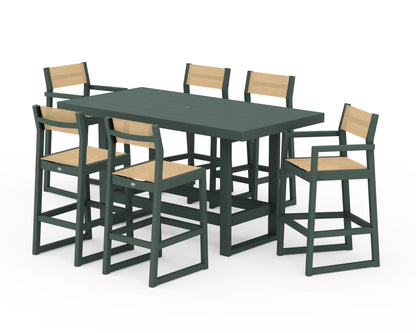 POLYWOOD® EDGE Sling 7-Piece Bar Table Set in Green / Dupioni Apricot Sling