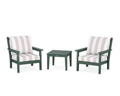 POLYWOOD® Chippendale 3-Piece Deep Seating Set in Green / Cabana Stripe Dune Burlap