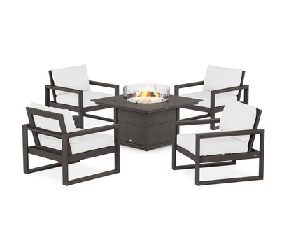 POLYWOOD® EDGE Sectional 5-Piece Deep Seating Set with Fire Pit Table in Vintage Coffee / Natural