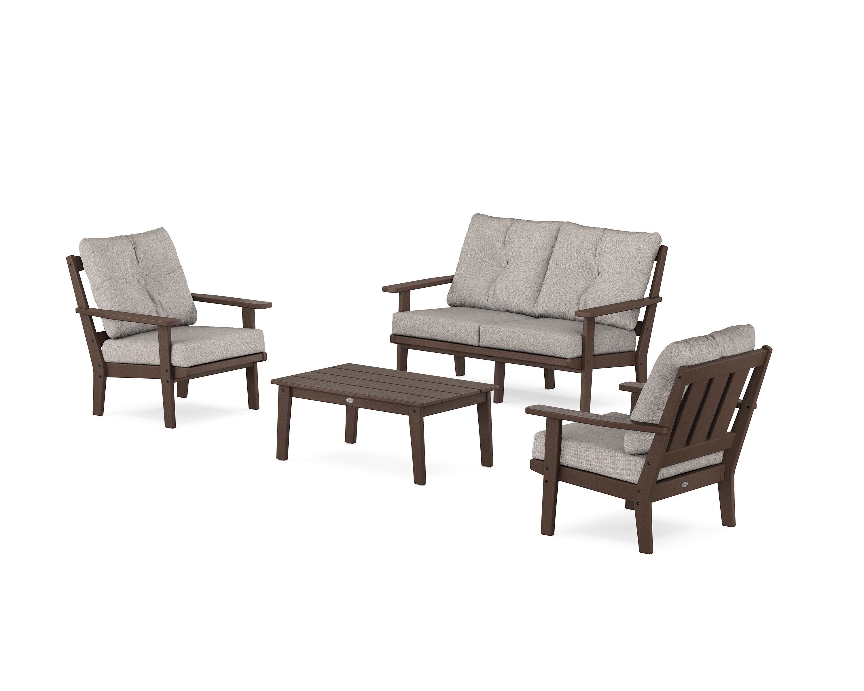 POLYWOOD® Oxford 4-Piece Deep Seating Set with Loveseat in Mahogany / Weathered Tweed