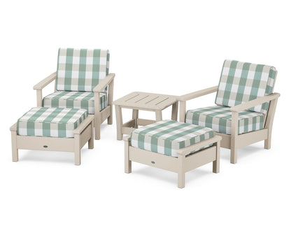 POLYWOOD® Harbour 5-Piece Deep Seating Chair Set in Sand / Buffalo Plaid Glacier Spa