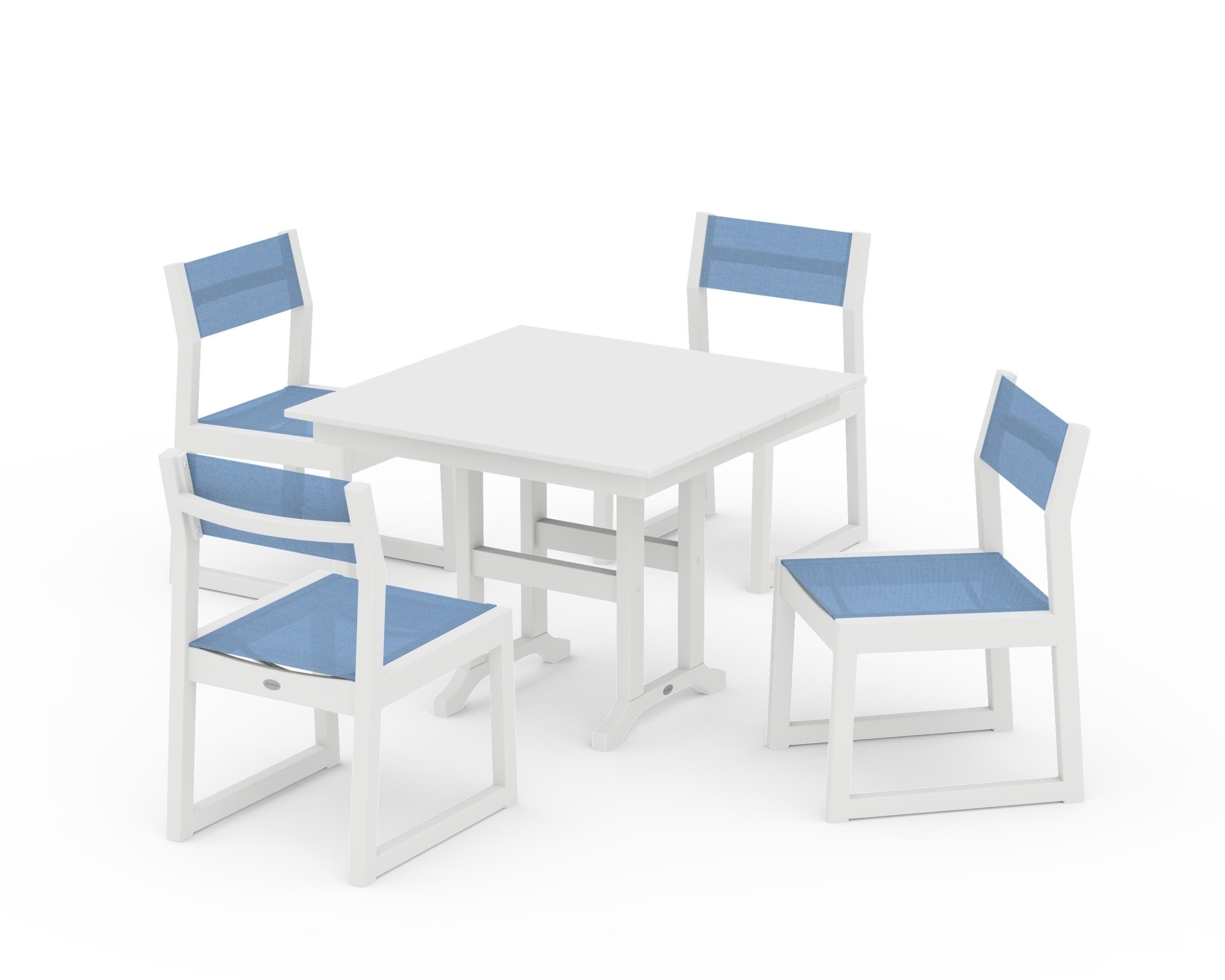 POLYWOOD® EDGE Sling Side Chair 5-Piece Farmhouse Dining Set in White / Poolside Sling