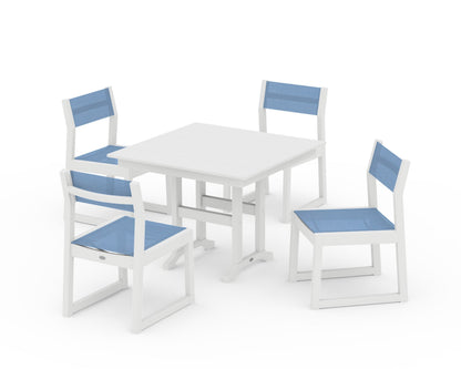 POLYWOOD® EDGE Sling Side Chair 5-Piece Farmhouse Dining Set in White / Poolside Sling