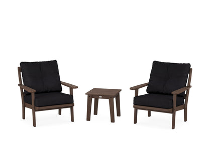 POLYWOOD® Mission 3-Piece Deep Seating Set in Mahogany / Midnight Linen