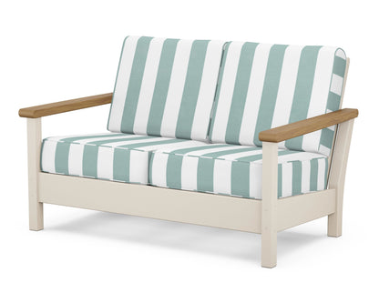 POLYWOOD® Harbour Deep Seating Loveseat in Sand / Natural / Cabana Stripe Glacier Spa