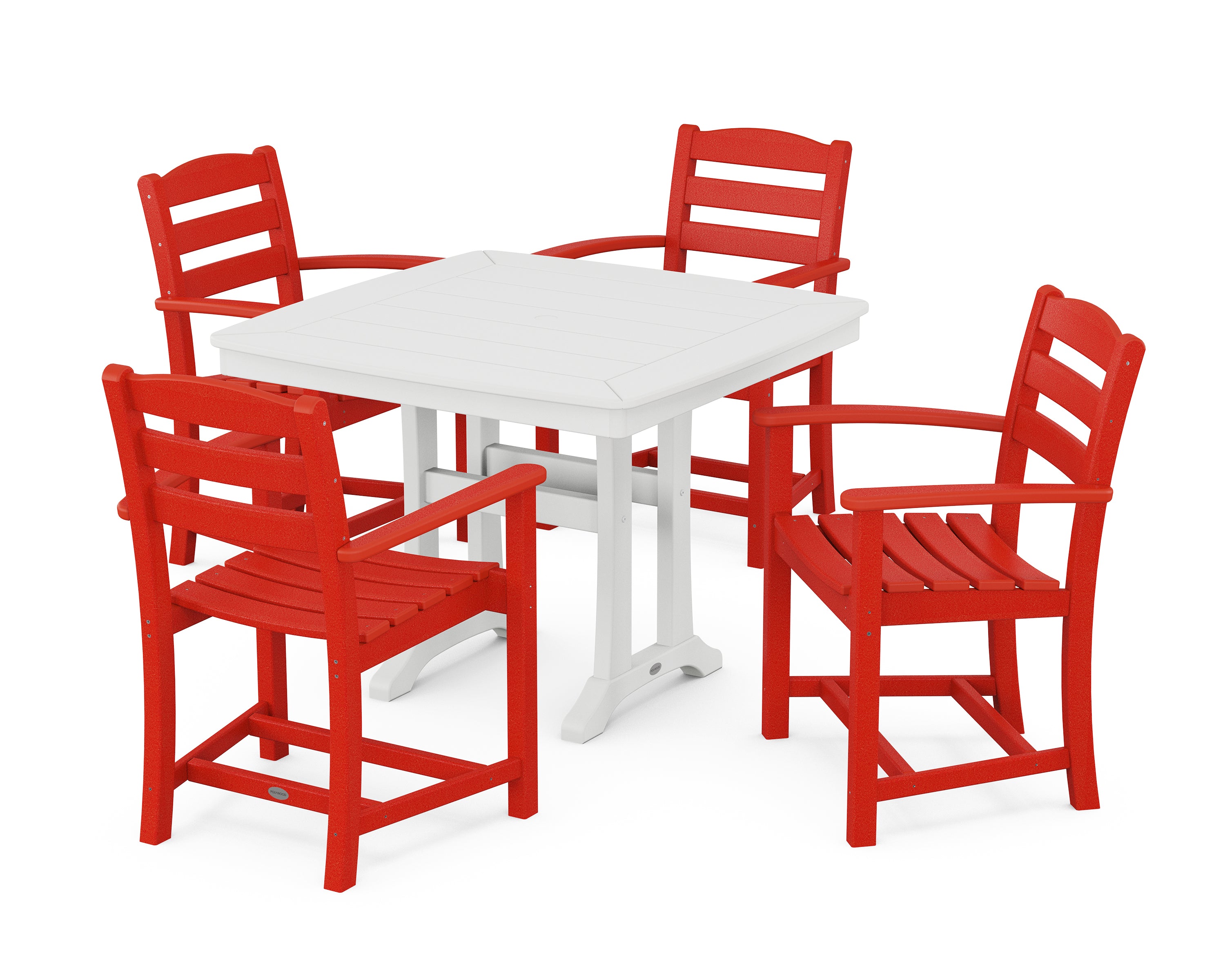 POLYWOOD® La Casa Café 5-Piece Dining Set with Trestle Legs in Sunset Red / White