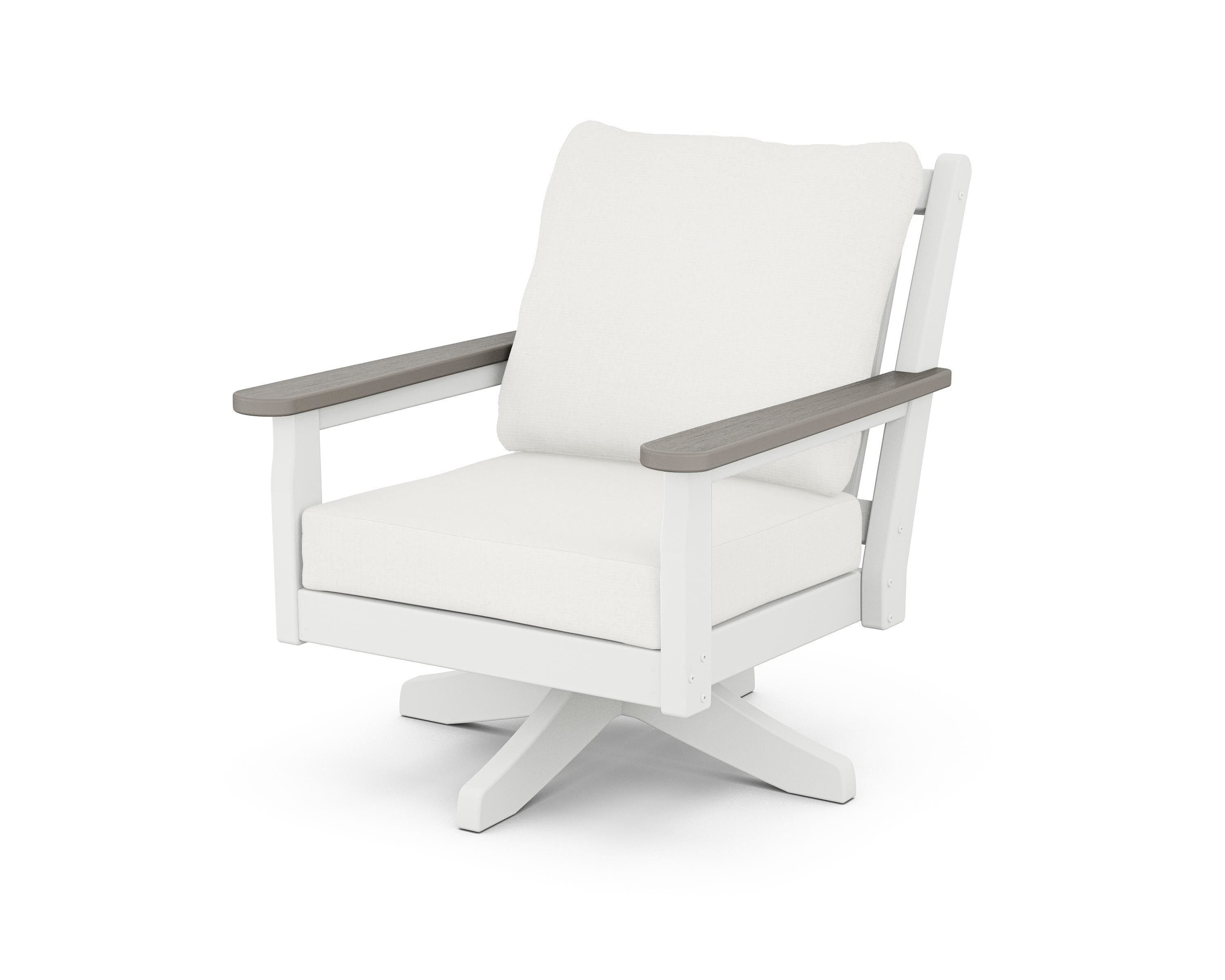POLYWOOD® Chippendale Deep Seating Swivel Chair in White / Driftwood / Natural Linen