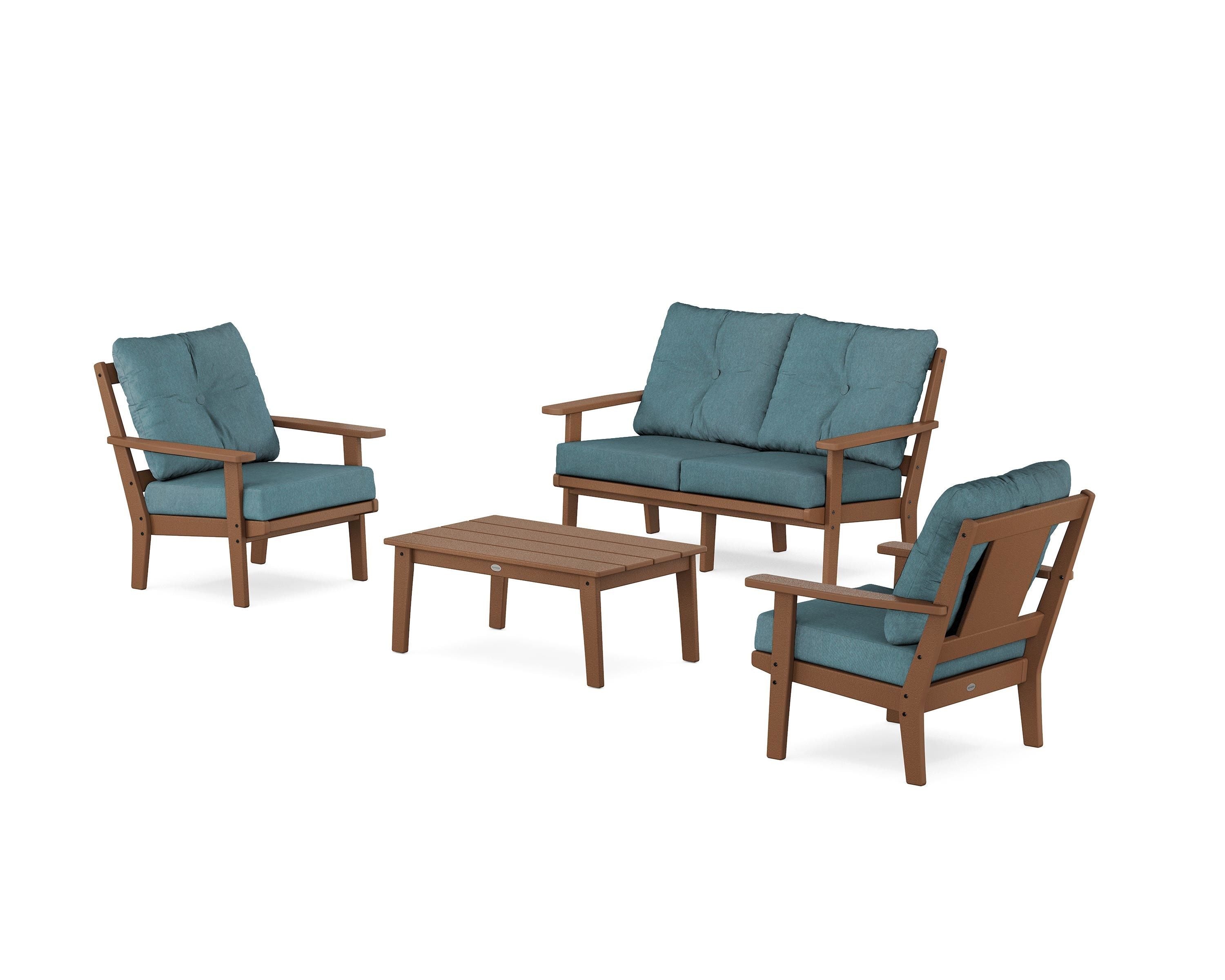 POLYWOOD® Prairie 4-Piece Deep Seating Set with Loveseat in Teak / Ocean Teal