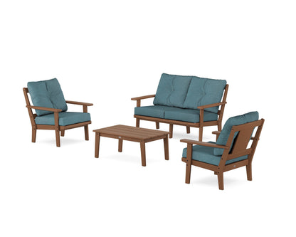 POLYWOOD® Prairie 4-Piece Deep Seating Set with Loveseat in Teak / Ocean Teal