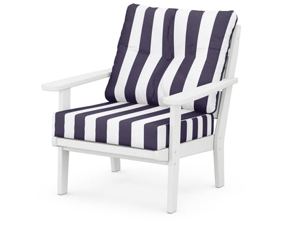 POLYWOOD® Lakeside Deep Seating Chair in White / Cabana Stripe Navy