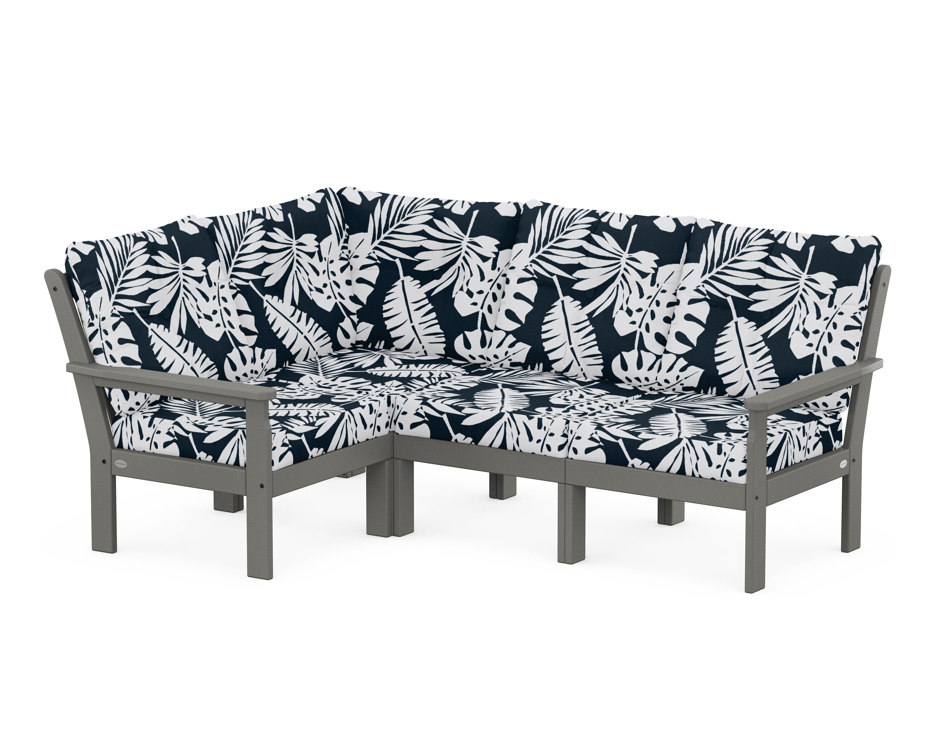 POLYWOOD® Vineyard 4-Piece Sectional in Slate Grey / Leaf Marine Indigo