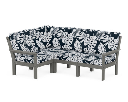 POLYWOOD® Vineyard 4-Piece Sectional in Slate Grey / Leaf Marine Indigo