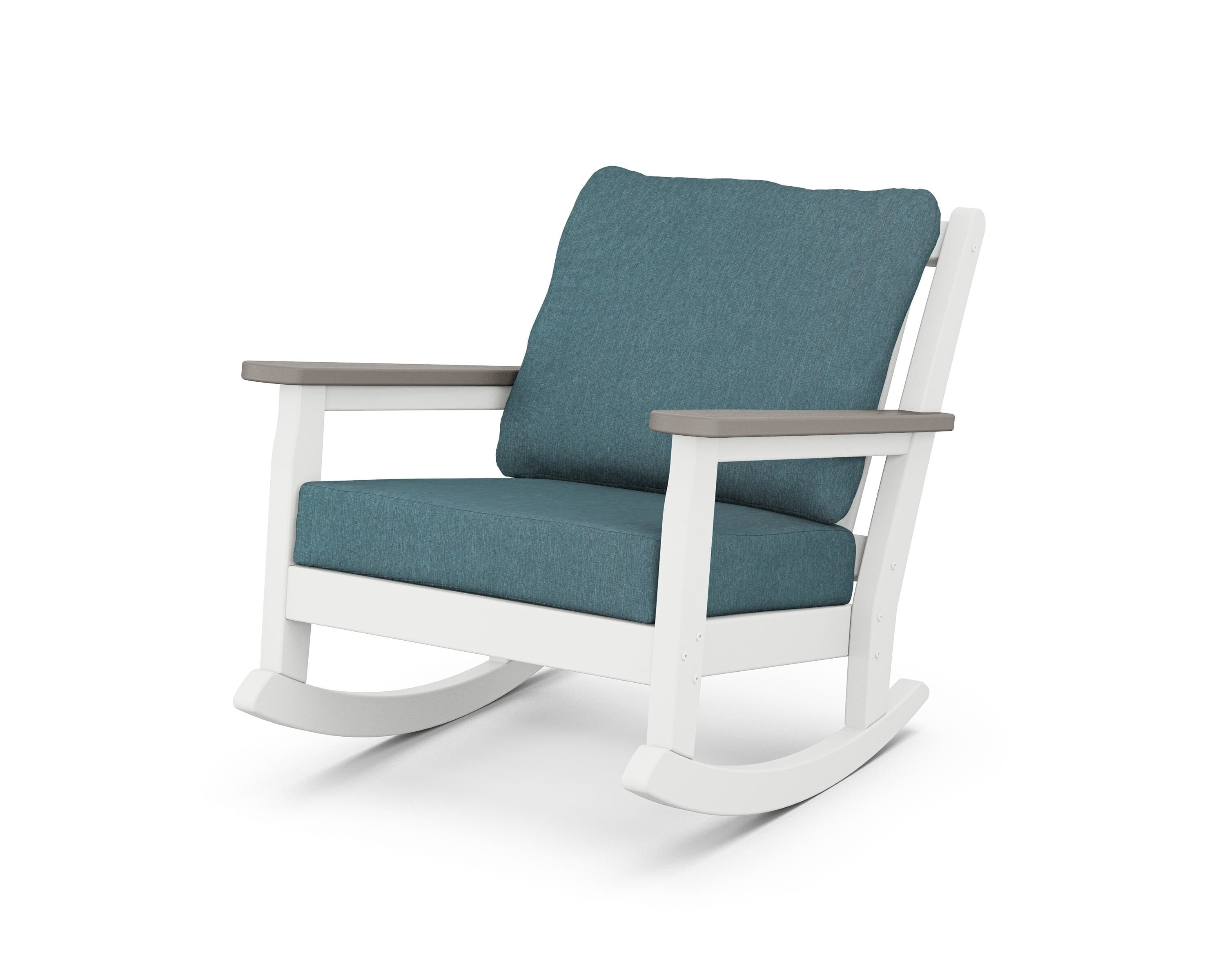 POLYWOOD® Chippendale Deep Seating Rocking Chair in White / Driftwood / Ocean Teal